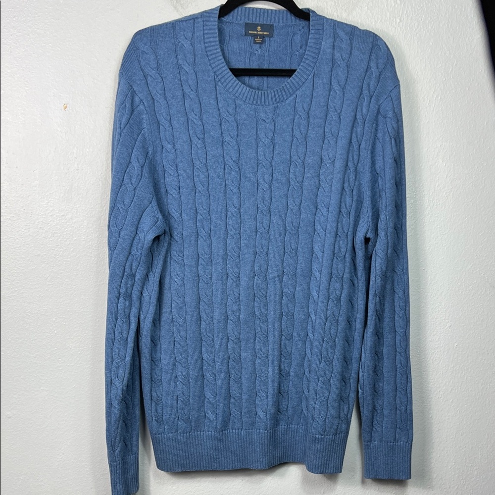 Brooks Brothers Blue Cable Knit Long Sleeve Crew Neck  Sweater Large